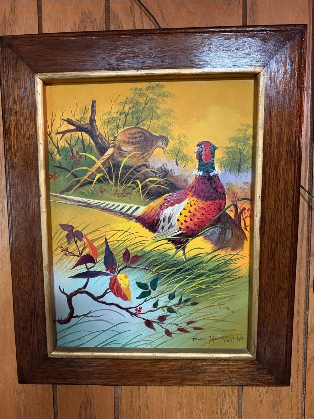 Vintage Framed Pheasant Bird oil painting by Dan Henson